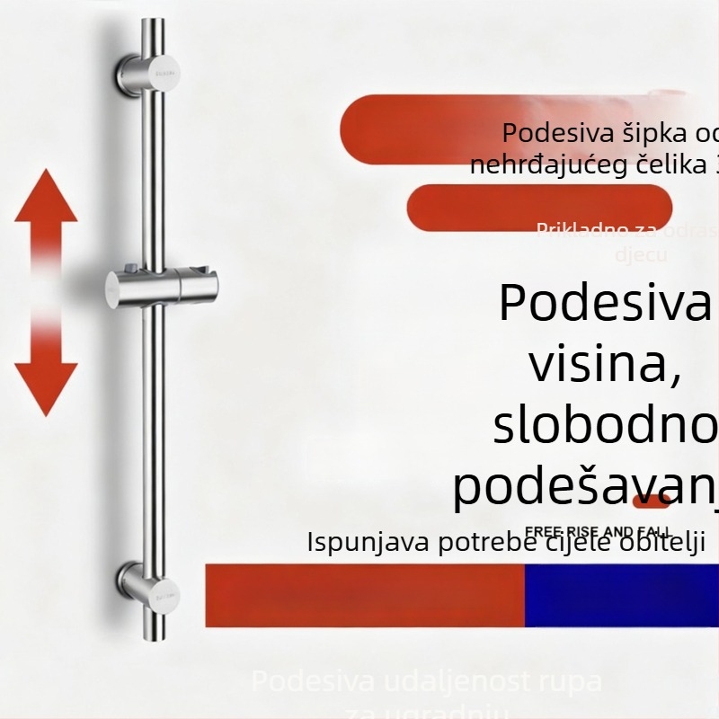 Držač za tuš od nehrđajućeg čelika s podesivom šipkom, navođeni montažni, brušeni završetak, model 0213, 0–90 °C, 1.6 MPa