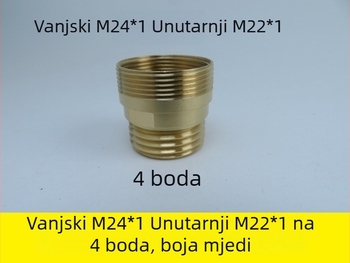 Adapter slavine: vanjski M24x1 na unutarnji M22; bakar; model YX-6680; set za tuš; ručna ugradnja