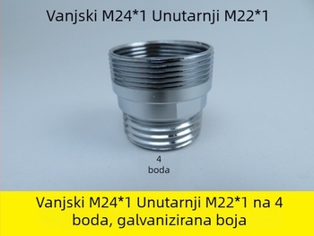 Adapter slavine: vanjski M24x1 na unutarnji M22; bakar; model YX-6680; set za tuš; ručna ugradnja