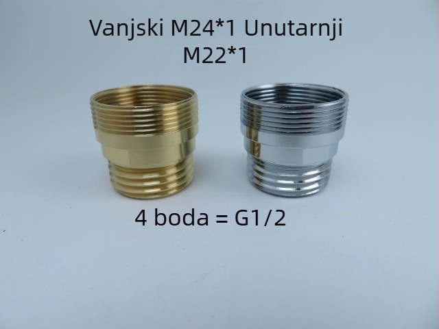 Adapter slavine: vanjski M24x1 na unutarnji M22; bakar; model YX-6680; set za tuš; ručna ugradnja