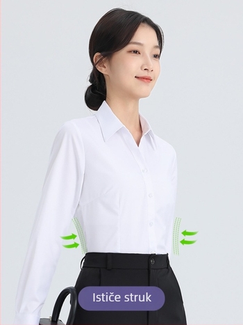 Košulja – dugi rukavi, uredski stil, pamuk-poliester smeša (30–50% pamuka, 50–70% poliester), kvadratni ovratnik, zatvaranje na jedan red kopči, standardna duljina 50–65 cm
