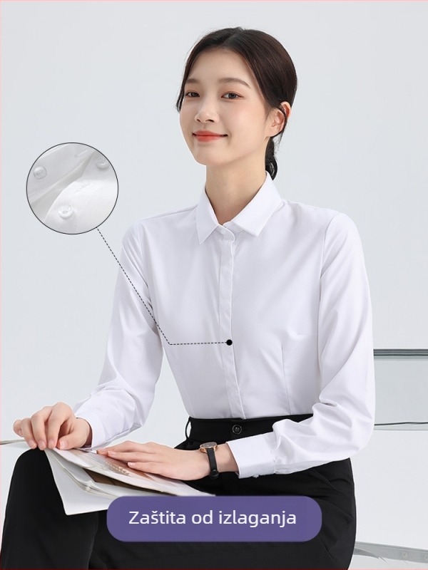 Košulja – dugi rukavi, uredski stil, pamuk-poliester smeša (30–50% pamuka, 50–70% poliester), kvadratni ovratnik, zatvaranje na jedan red kopči, standardna duljina 50–65 cm