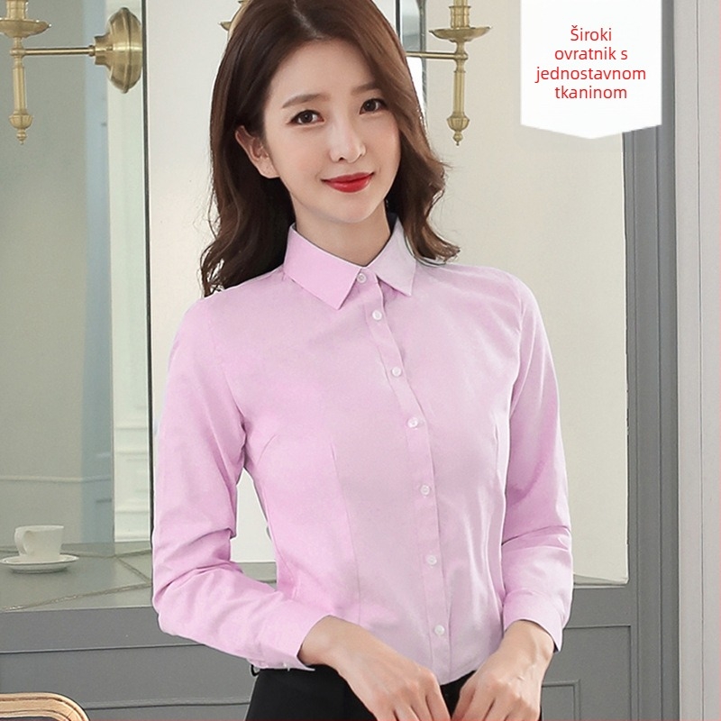 Košulja – dugi rukavi, uredski stil, pamuk-poliester smeša (30–50% pamuka, 50–70% poliester), kvadratni ovratnik, zatvaranje na jedan red kopči, standardna duljina 50–65 cm