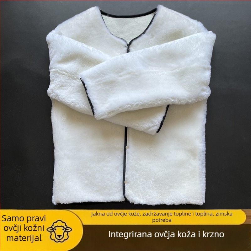 Muška kožna jakna od ovčje kože sa stojećim ovratnikom, zatvarač, srednja duljina