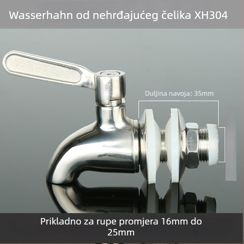 Ventil za vino u staklenu posudu, nehrđajući čelik 304, model XHJ304, nehrđajući čelični jezgreni ventil, promjer ulaza/izlaza 16 mm, nazivni tlak 5–10 MPa