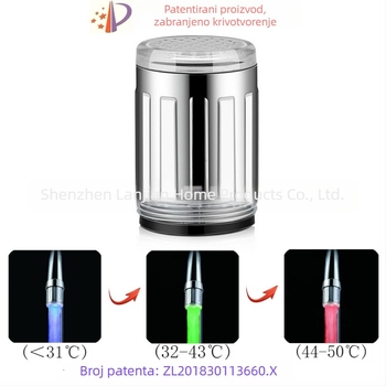 LED slavina s senzorom temperature, model 8001-A6, ABS, tlak 0.2–0.8 MPa, radna temperatura 0–60 °C