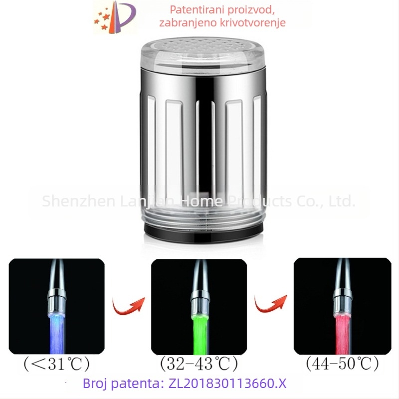 LED slavina s senzorom temperature, model 8001-A6, ABS, tlak 0.2–0.8 MPa, radna temperatura 0–60 °C