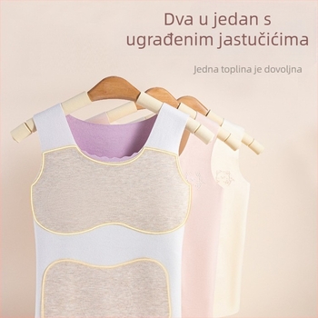 Termalni prsluk za djevojčice 7–12 godina, dvostruki sloj od poliester materijala, samozagrijavanje, s fiksnim jastučićima za prsni koš