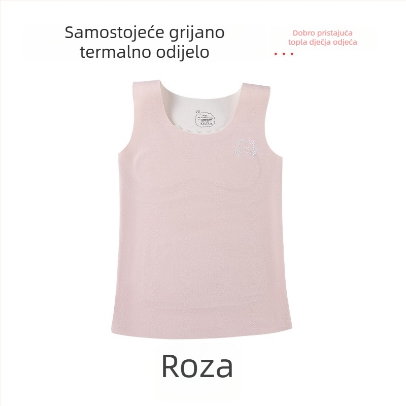 Termalni prsluk za djevojčice 7–12 godina, dvostruki sloj od poliester materijala, samozagrijavanje, s fiksnim jastučićima za prsni koš