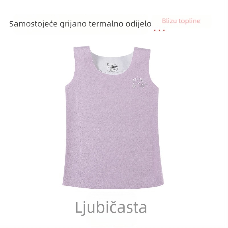 Termalni prsluk za djevojčice 7–12 godina, dvostruki sloj od poliester materijala, samozagrijavanje, s fiksnim jastučićima za prsni koš