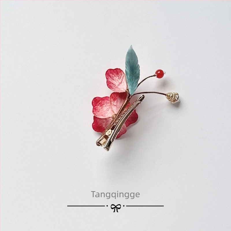 Igla za kosu od sandalwooda s filigranskom od svile i baršunastim cvijetom, drevni stil, pojedinačno pakiranje