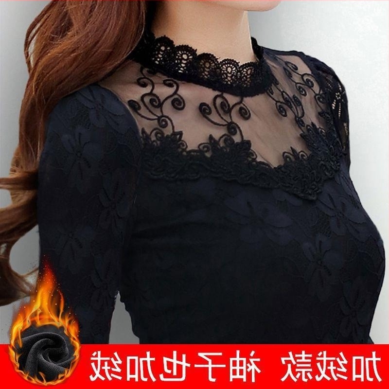 Šifon bluza s čipkastim detaljem i stojećim ovratnikom, dugi rukav, uski kroj, normalna duljina, jesen 2024