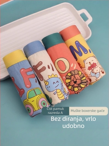 Dječje bokserice za dječake, bez šavova, pamukaste s karikaturalnim uzorkom, antibakterijske klase A, za djecu od 3 do 8 godina