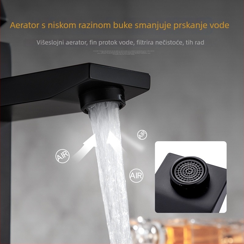 Mikser za umivaonik od nehrđajućeg čelika, keramički kartridž, četvrtasti dizajn s jednim otvorom, moderni minimalistički stil, model 012