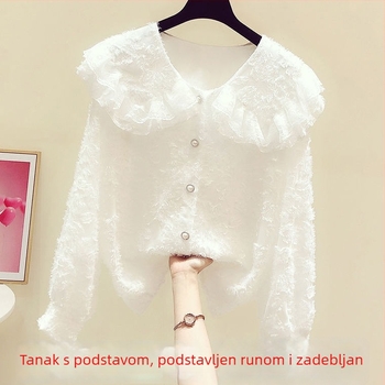 Poliesterska bluza s ovratnikom tipa Peter Pan i rukavima princeza, dugi rukavi, pulover stil, duljina 50–65 cm