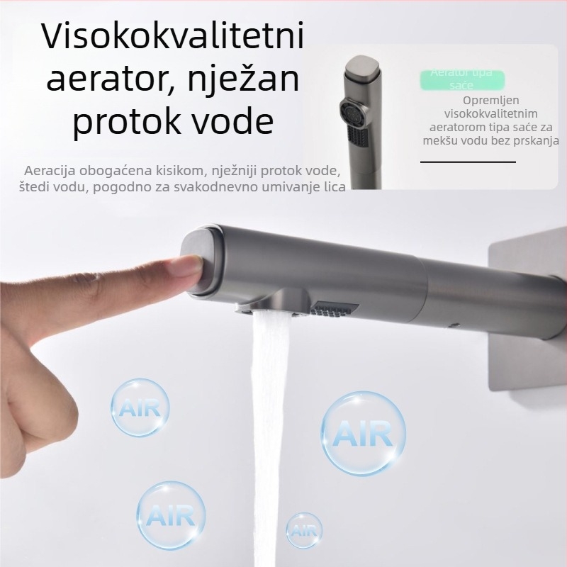 Skrivena zidna miješalica za umivaonik, bakreno tijelo, keramički kartridž, 1–90°C, model AZM-1024