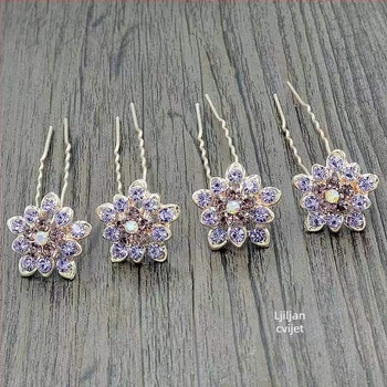 Elegantna metalna ukosnica za kosu s kristalima, U-oblika klipsa, cvjetni dizajn