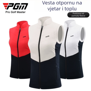 Ženski golfski prsluk s pamučnim punjenjem za toplinu, tkanina od pamukovog smjese, stojeći ovratnik, prilagođeno golfu