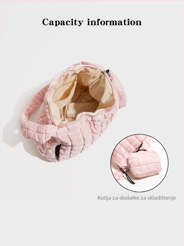CKKUI Pleated Cloud torba — najlon, crossbody s jednim remenom, horizontalni kvadratni oblik, zatvarač, unutarnja džep sa zatvaračem