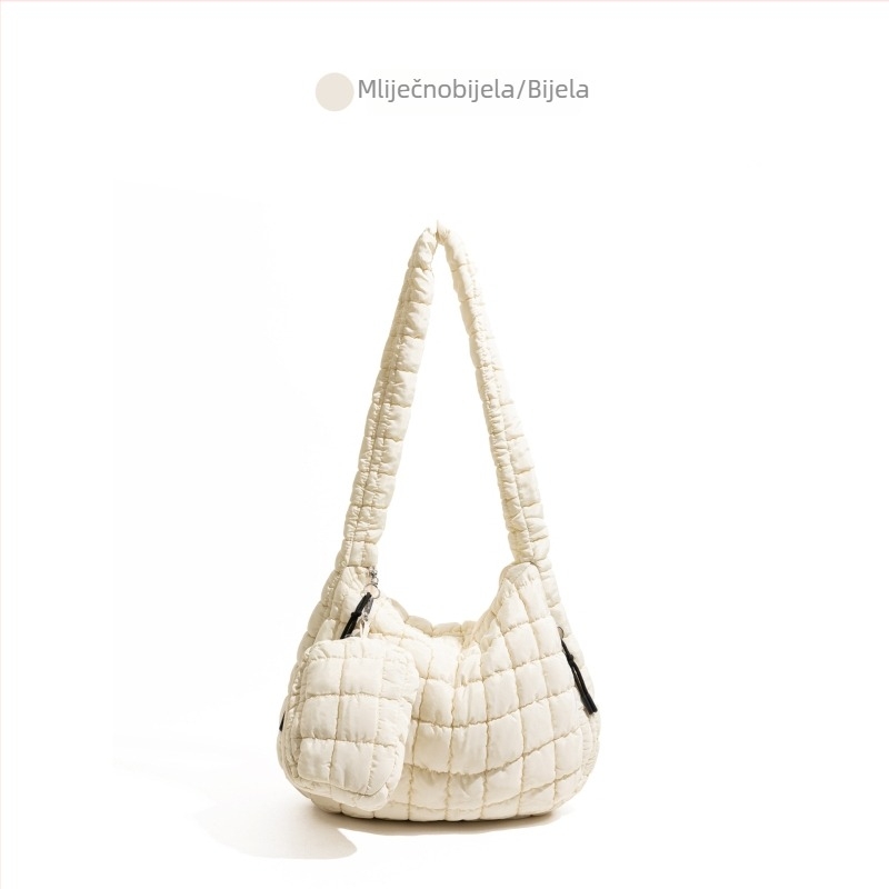 CKKUI Pleated Cloud torba — najlon, crossbody s jednim remenom, horizontalni kvadratni oblik, zatvarač, unutarnja džep sa zatvaračem
