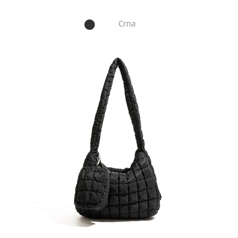CKKUI Pleated Cloud torba — najlon, crossbody s jednim remenom, horizontalni kvadratni oblik, zatvarač, unutarnja džep sa zatvaračem