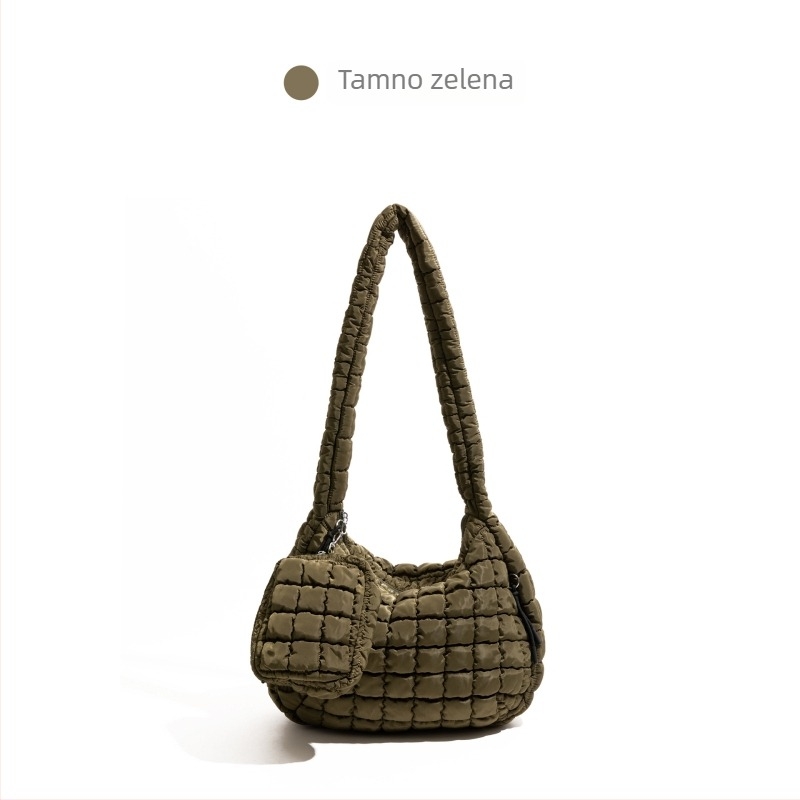 CKKUI Pleated Cloud torba — najlon, crossbody s jednim remenom, horizontalni kvadratni oblik, zatvarač, unutarnja džep sa zatvaračem