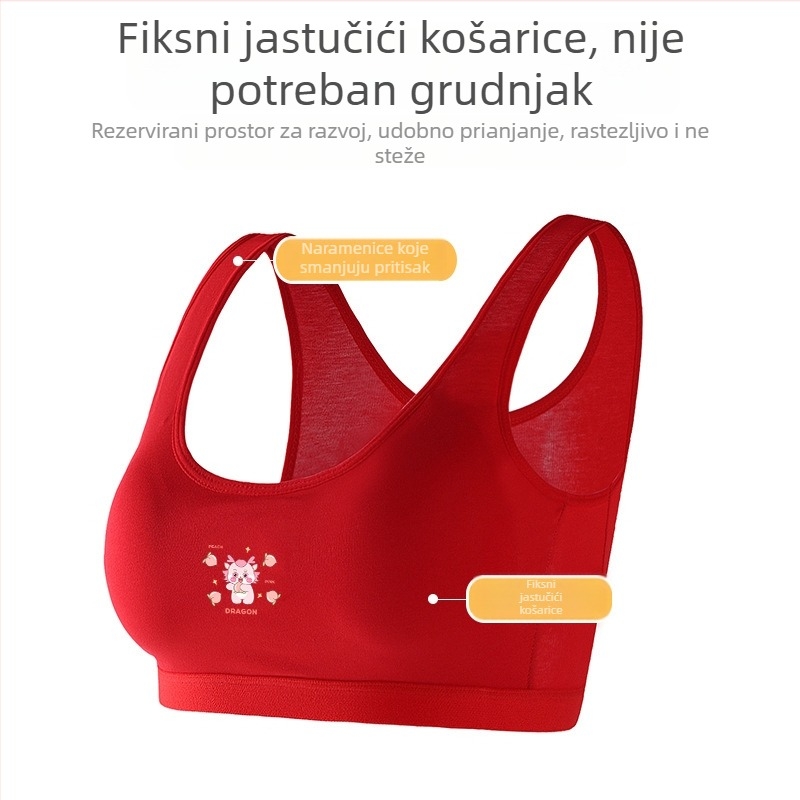 Dječji pamukasti set donjeg rublja za djevojčice, vest stil, košarica 1/2, tanko oblikovani košarica s pjenu, bez čeličnih prstenova, fiksni dvostruki remenčići, za uzrast 9-13