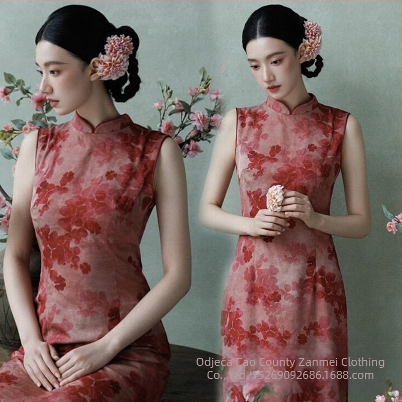 Haljina u stilu cheongsam za studijski portret, retro kineski dojam, poliester, kazališni kostim, proljeće 2026, za žene 18–24, s naljepnicom za vješanje