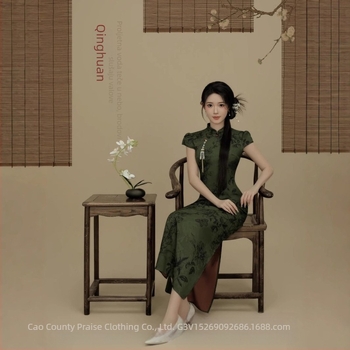 Qipao inspirirana haljina za foto snimanje, motiv tinte kineskog retro stila, poliester, Yimeifang, žene, proljeće 2025, udio vlakna 50-70%