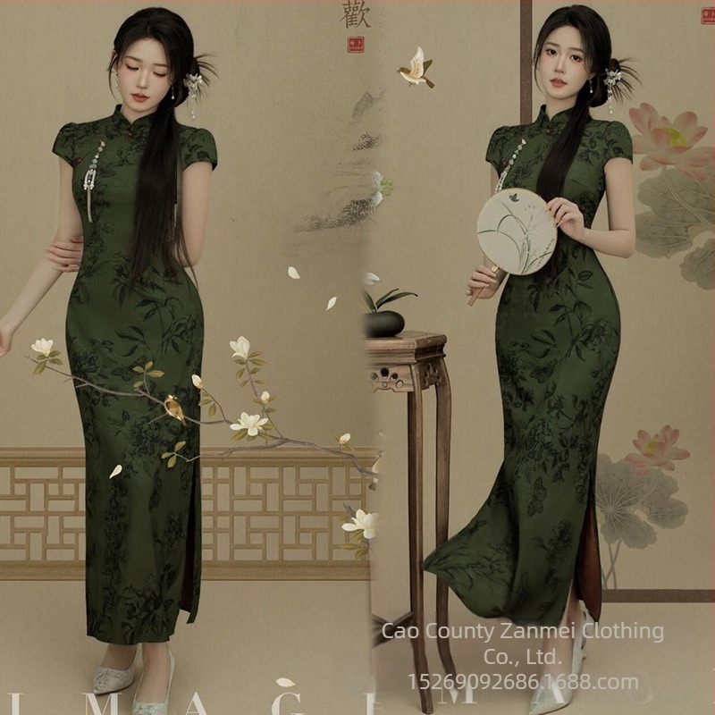 Qipao inspirirana haljina za foto snimanje, motiv tinte kineskog retro stila, poliester, Yimeifang, žene, proljeće 2025, udio vlakna 50-70%