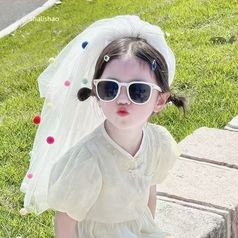 Dodaci za glavu s dvostrukim slojem vela i pahuljastim kuglicama, rekvizit za fotografiranje, u korejskom princeskom stilu, sanjiv izgled, pogodan kao dar za vjenčanje ili rođendan