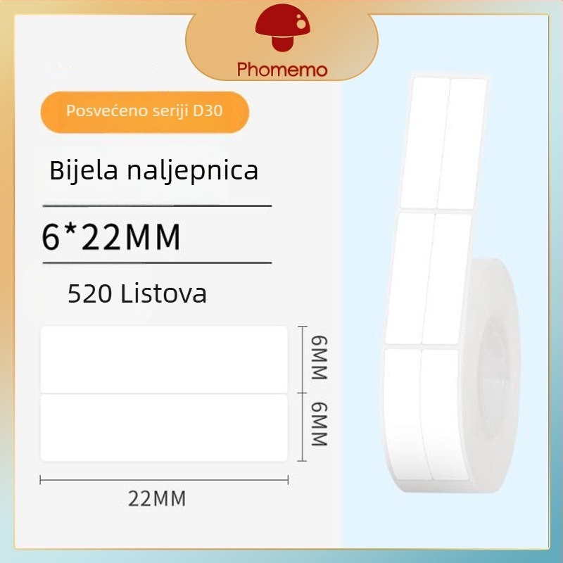 Phomemo D30 pisač etiketa - prozirni termalni papir za etikete, samoljepljive naljepnice za imena, 3 role