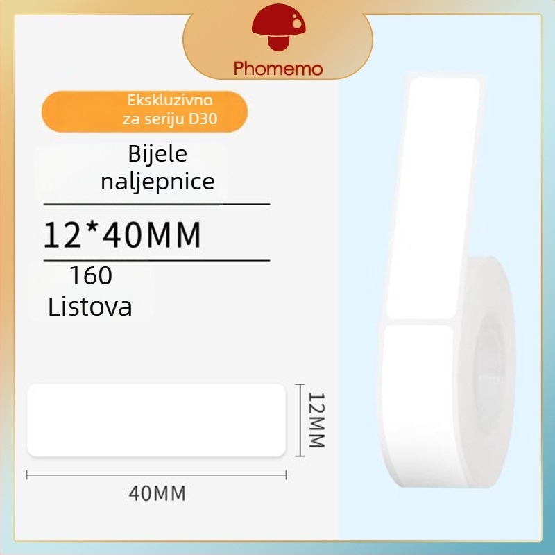 Phomemo D30 pisač etiketa - prozirni termalni papir za etikete, samoljepljive naljepnice za imena, 3 role