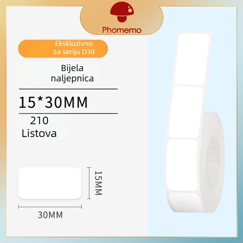 Phomemo D30 pisač etiketa - prozirni termalni papir za etikete, samoljepljive naljepnice za imena, 3 role