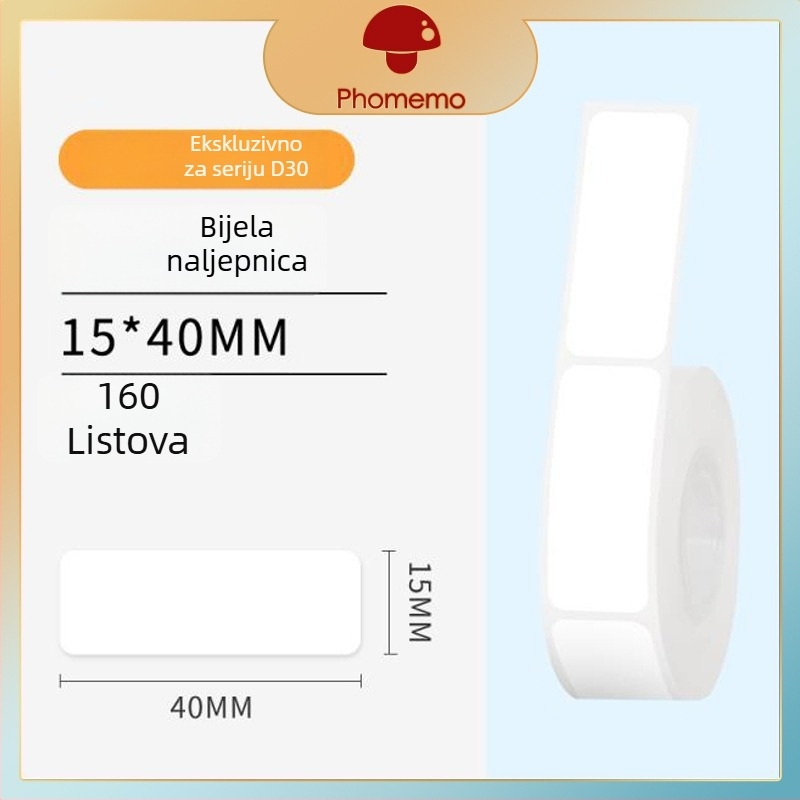 Phomemo D30 pisač etiketa - prozirni termalni papir za etikete, samoljepljive naljepnice za imena, 3 role