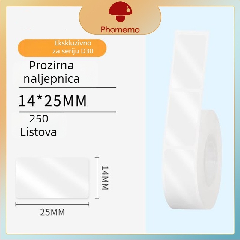 Phomemo D30 pisač etiketa - prozirni termalni papir za etikete, samoljepljive naljepnice za imena, 3 role