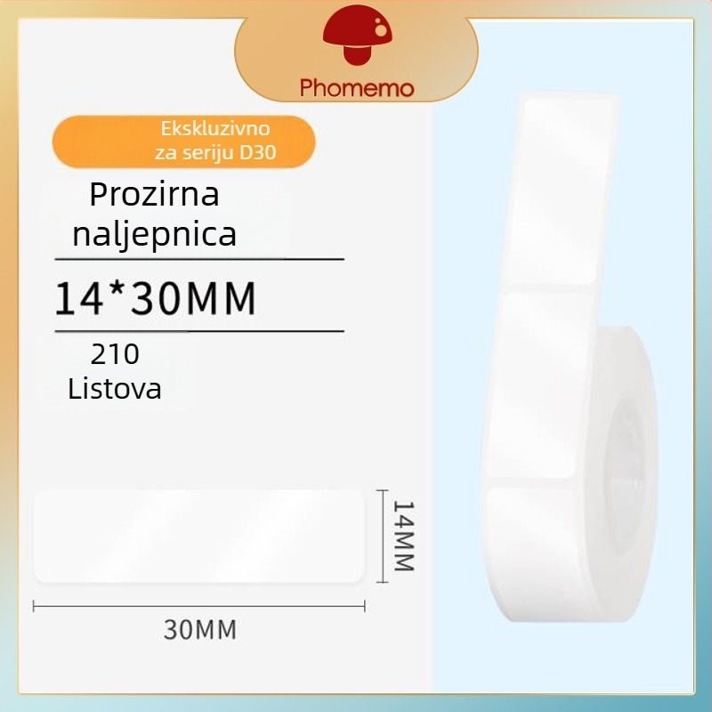 Phomemo D30 pisač etiketa - prozirni termalni papir za etikete, samoljepljive naljepnice za imena, 3 role