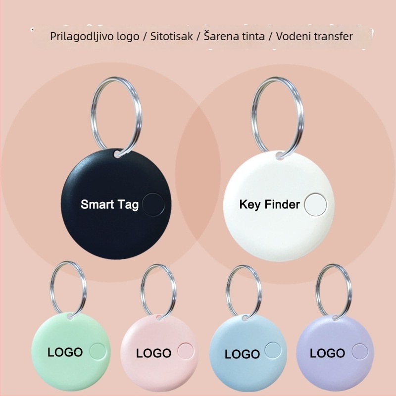 Okrugli Bluetooth tracker za izgubljene predmete za ključeve, telefon, torbu i kućne ljubimce — kompatibilan s Androidom i iOS-om, domet 15 m, baterija 210 mAh, ABS, uključuje traku za nošenje, dvostruko traženje i alarm