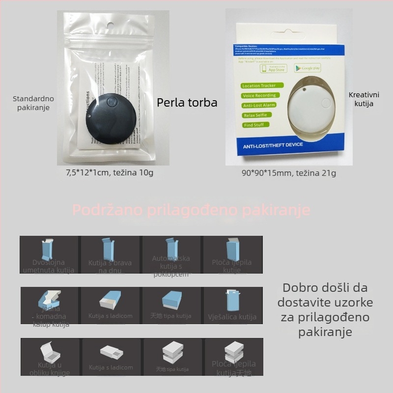 Okrugli Bluetooth tracker za izgubljene predmete za ključeve, telefon, torbu i kućne ljubimce — kompatibilan s Androidom i iOS-om, domet 15 m, baterija 210 mAh, ABS, uključuje traku za nošenje, dvostruko traženje i alarm