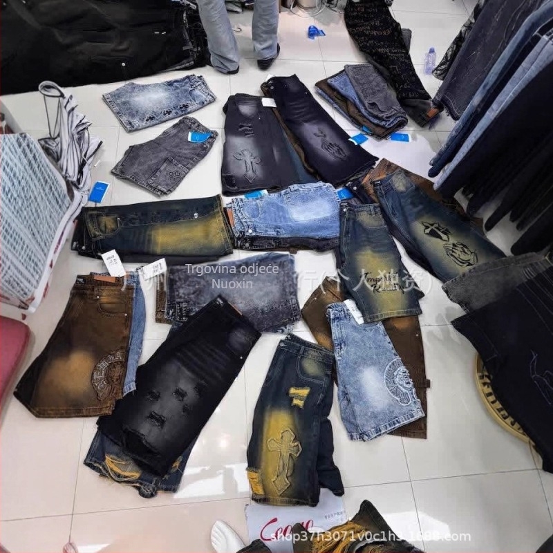 Muške kratke hlače od traperica s printom i poderotinama, denim materijal, duljina 5/4, ljetni hip-hop stil