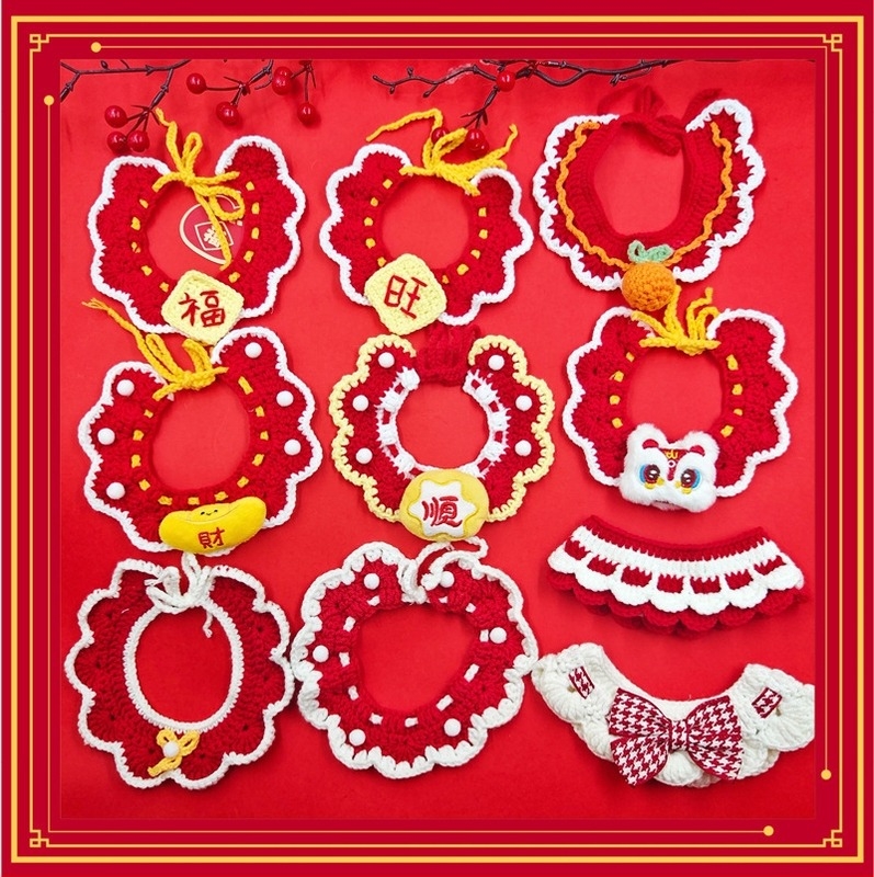 Ogrlica-šal za kućne ljubimce – mačke i psi – karikatura uzorak, ručno kukičano, akrilni materijal, četiri sezone, izvezeni detalji