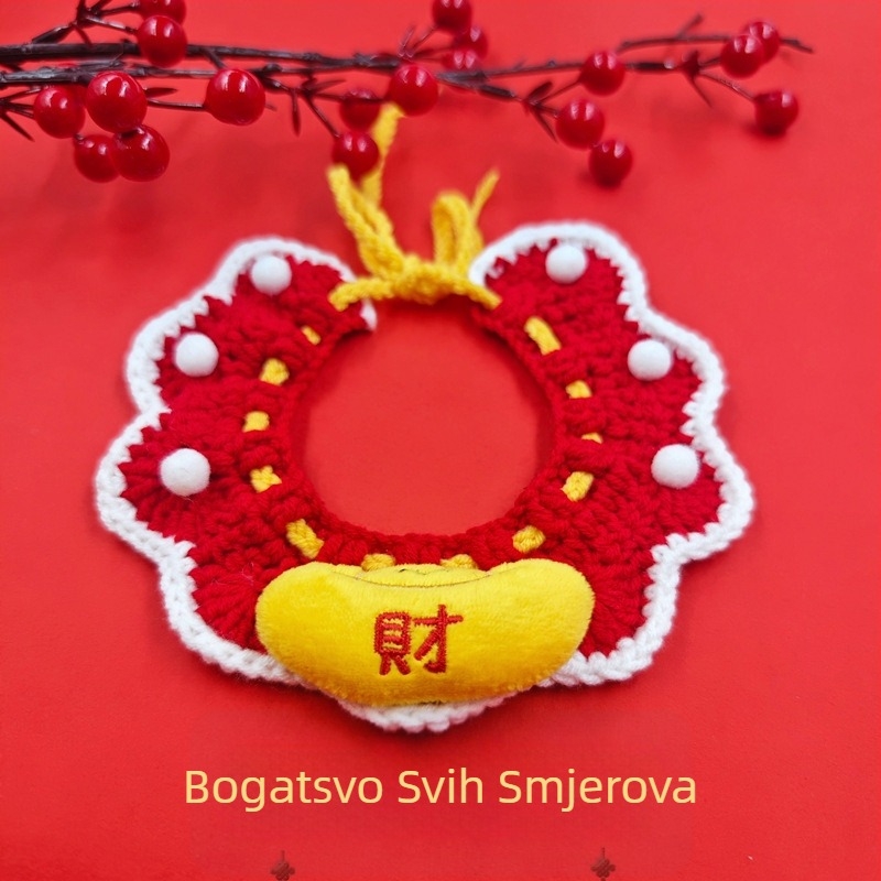 Ogrlica-šal za kućne ljubimce – mačke i psi – karikatura uzorak, ručno kukičano, akrilni materijal, četiri sezone, izvezeni detalji