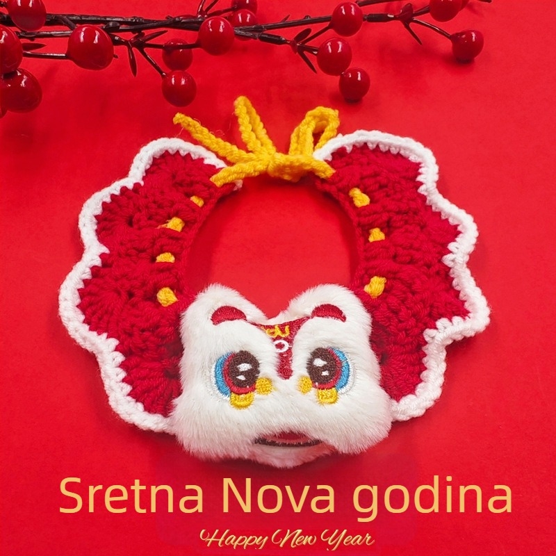 Ogrlica-šal za kućne ljubimce – mačke i psi – karikatura uzorak, ručno kukičano, akrilni materijal, četiri sezone, izvezeni detalji