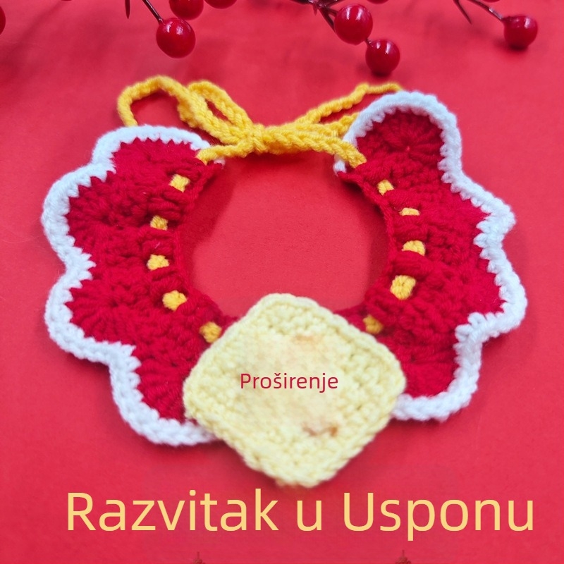 Ogrlica-šal za kućne ljubimce – mačke i psi – karikatura uzorak, ručno kukičano, akrilni materijal, četiri sezone, izvezeni detalji