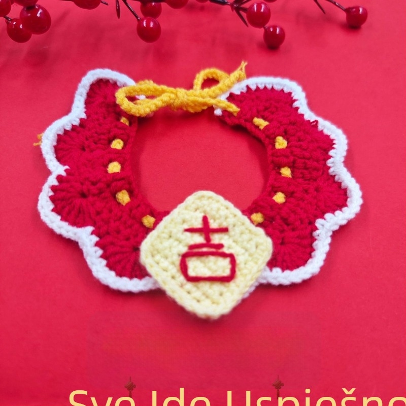 Ogrlica-šal za kućne ljubimce – mačke i psi – karikatura uzorak, ručno kukičano, akrilni materijal, četiri sezone, izvezeni detalji