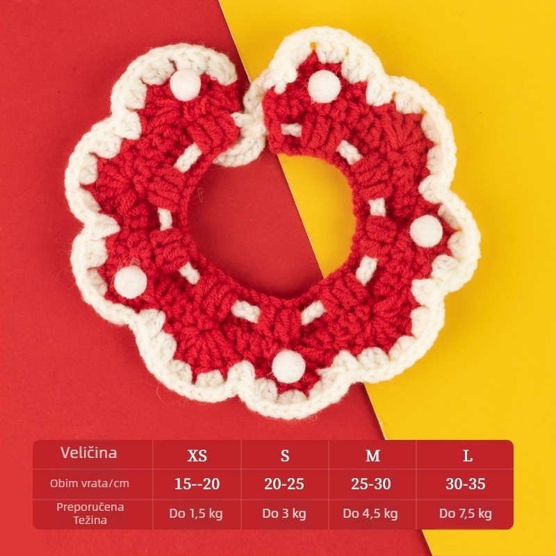 Ogrlica-šal za kućne ljubimce – mačke i psi – karikatura uzorak, ručno kukičano, akrilni materijal, četiri sezone, izvezeni detalji