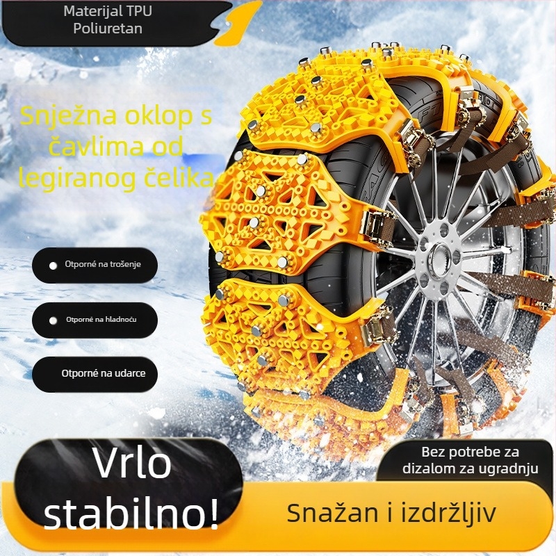 Univerzalni gumeni lanac za snijeg za automobile i SUV, pogodan za širinu guma 165–265, težina 2,8 kg