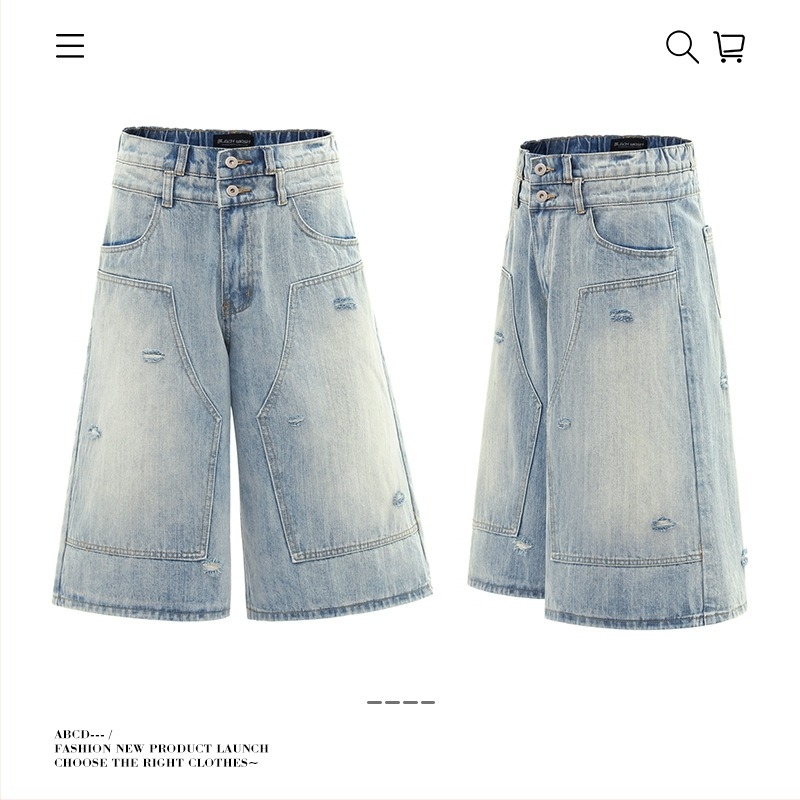 Unisex denim šorc s labavim krojem, distressed dizajn, pamuk, ljeto