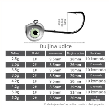 Kuka s olovnom glavom, svjetlećim okom ribe, šiljak, za ribolov na jezero