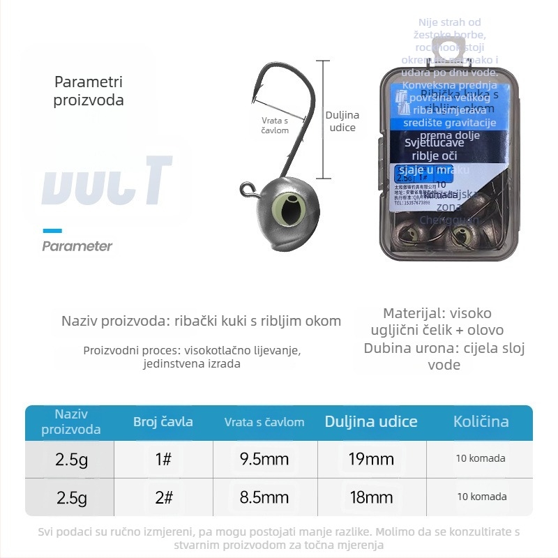 Kuka s olovnom glavom, svjetlećim okom ribe, šiljak, za ribolov na jezero